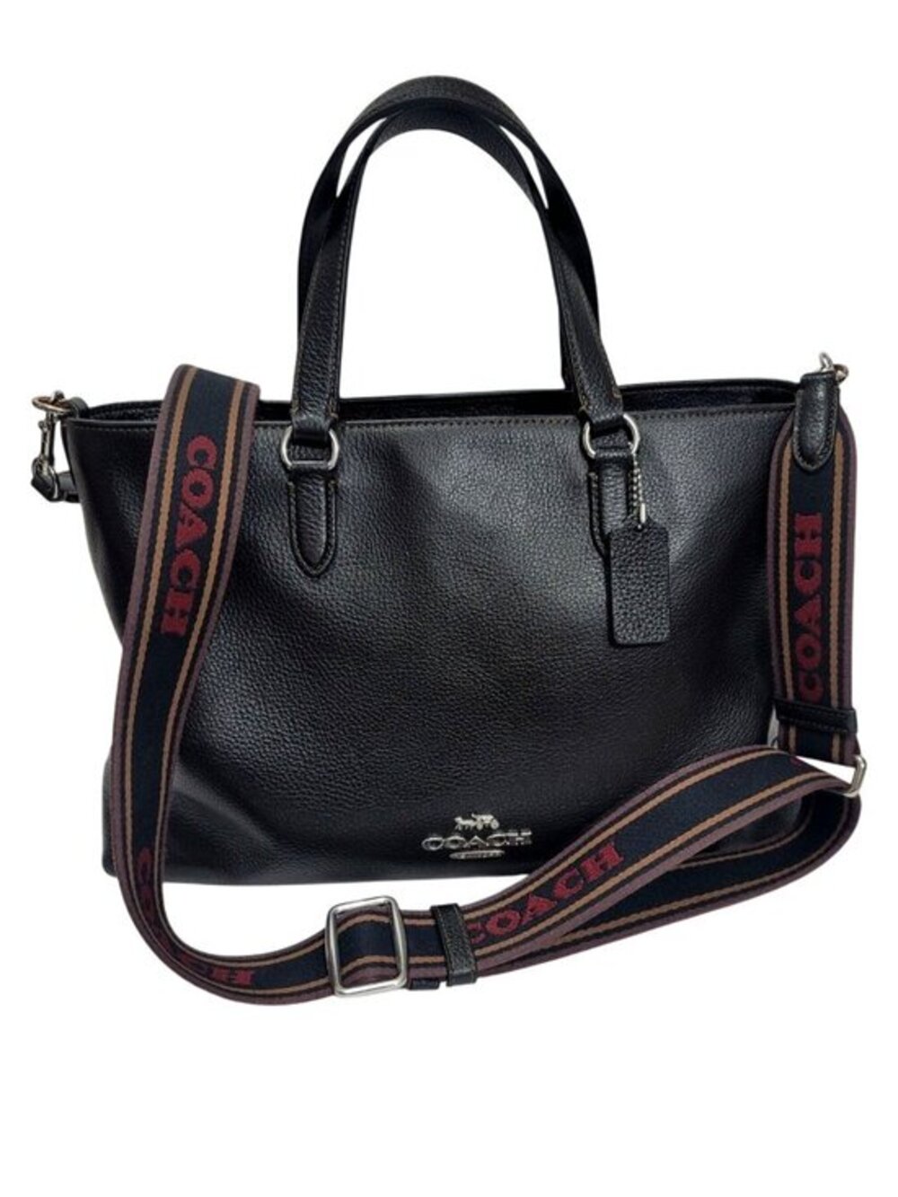 Coach Logan Black Pebbled Leather Carryall Logo Strap